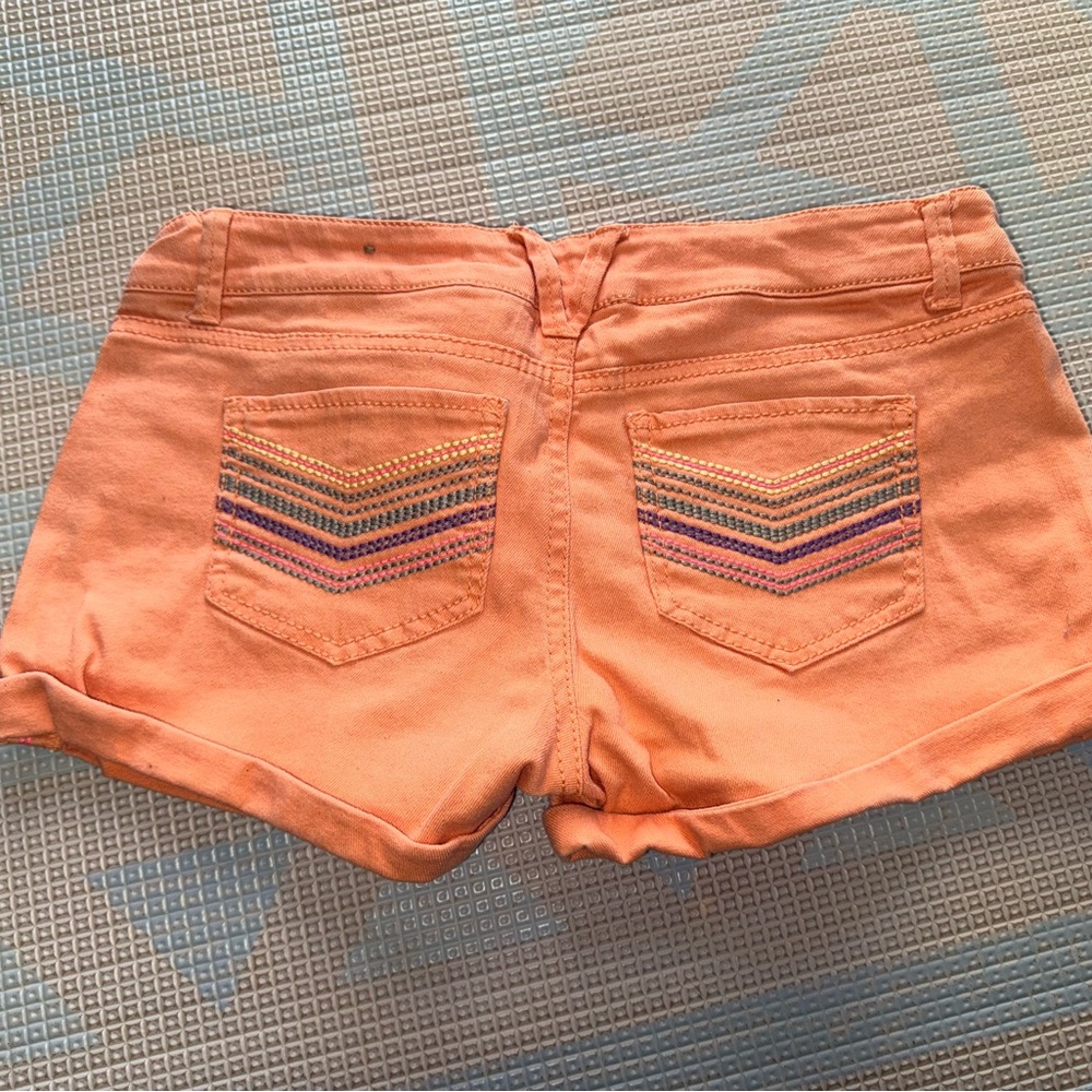 Coral boho jean shorts